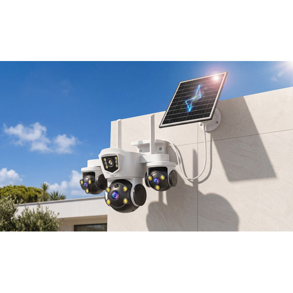 2nlf® 15mp Solar Cámara De Seguridad Wifi 3 Lente 3 Pantalla